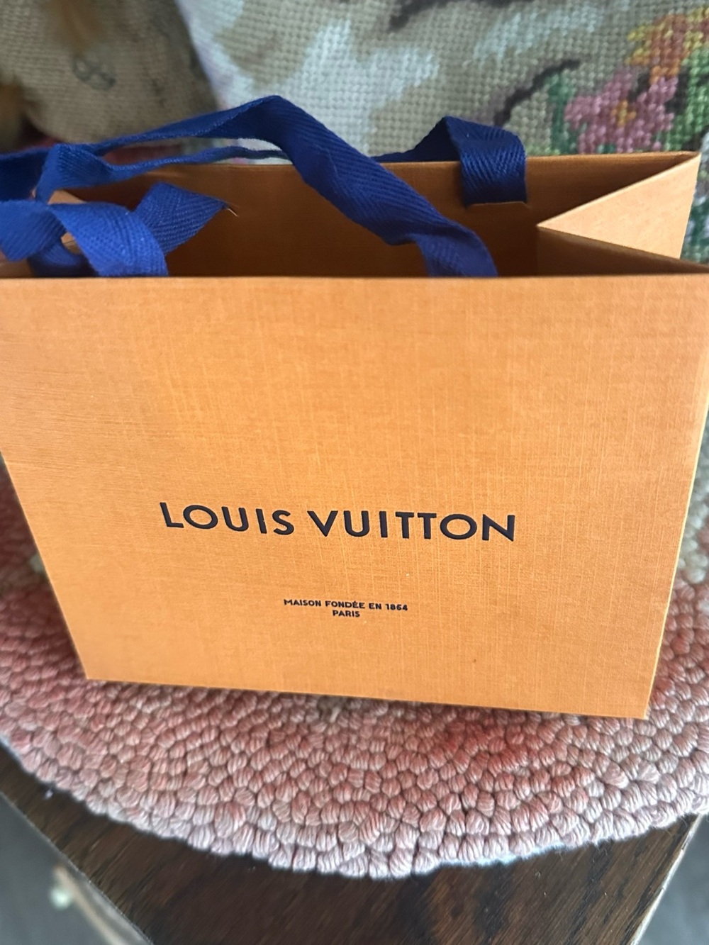 Louis Vuitton small Orange and Blue Ribbon Shopping Bag 5.5” x 4.5”
